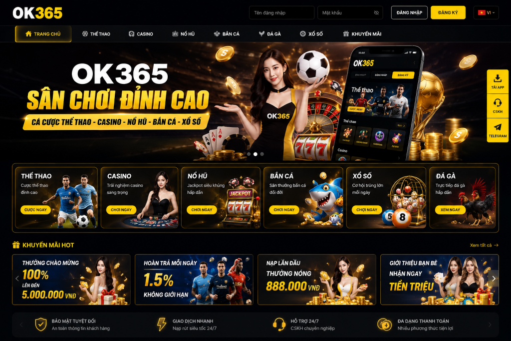Giao diện trang chủ nhà cái OK365